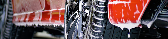 soapy rear wheel of a car